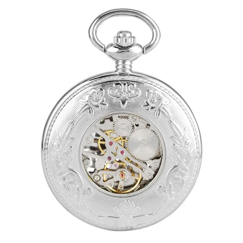 Vintage Silver Hollow Out Kirin Mechanical Hand-winding Pocket Watch for Men Women Skeleton Clock with Pendant Chain Reloj Gift