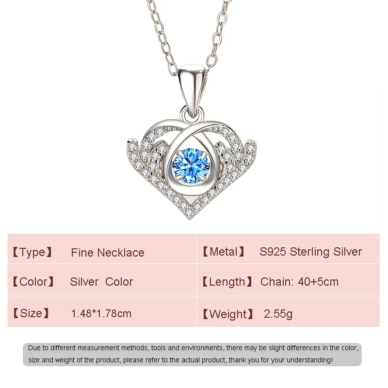 JIALY AAA CZ Beating Heart 925 Sterling Silver Necklace Clavicle Chain For Women Birthday Party Gift Jewelry