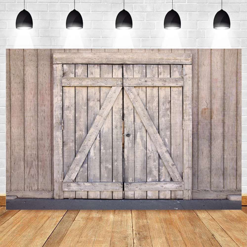 Rustic Wooden Barn Doors Photography Backdrop Rural Farm Theme Kids Adults Portrait Birthday Party Decor Background Photo Studio