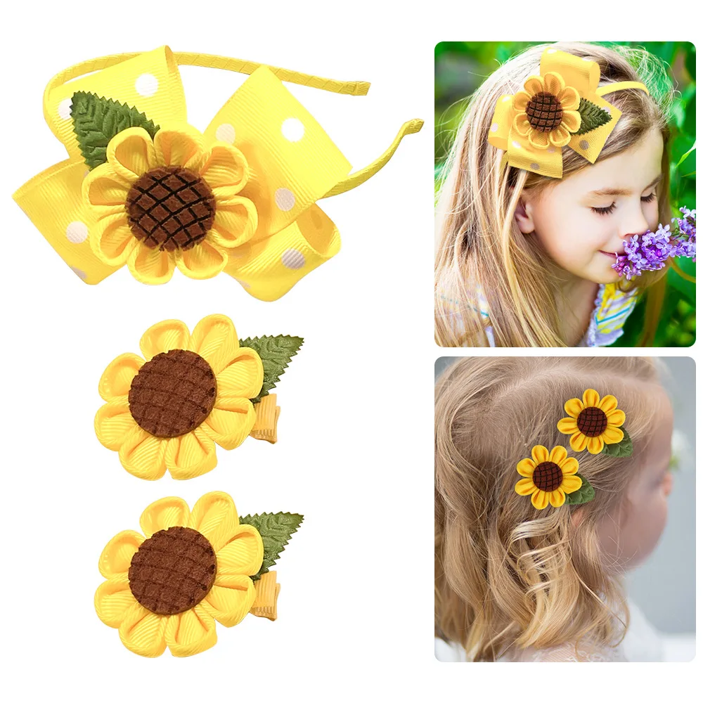 

24pc/lot Christmas Ribbon Sunflower Hair Clips Baby Flower Hairpins Girls Kids Sunflower Hair Bands Barrettes Children Headwear