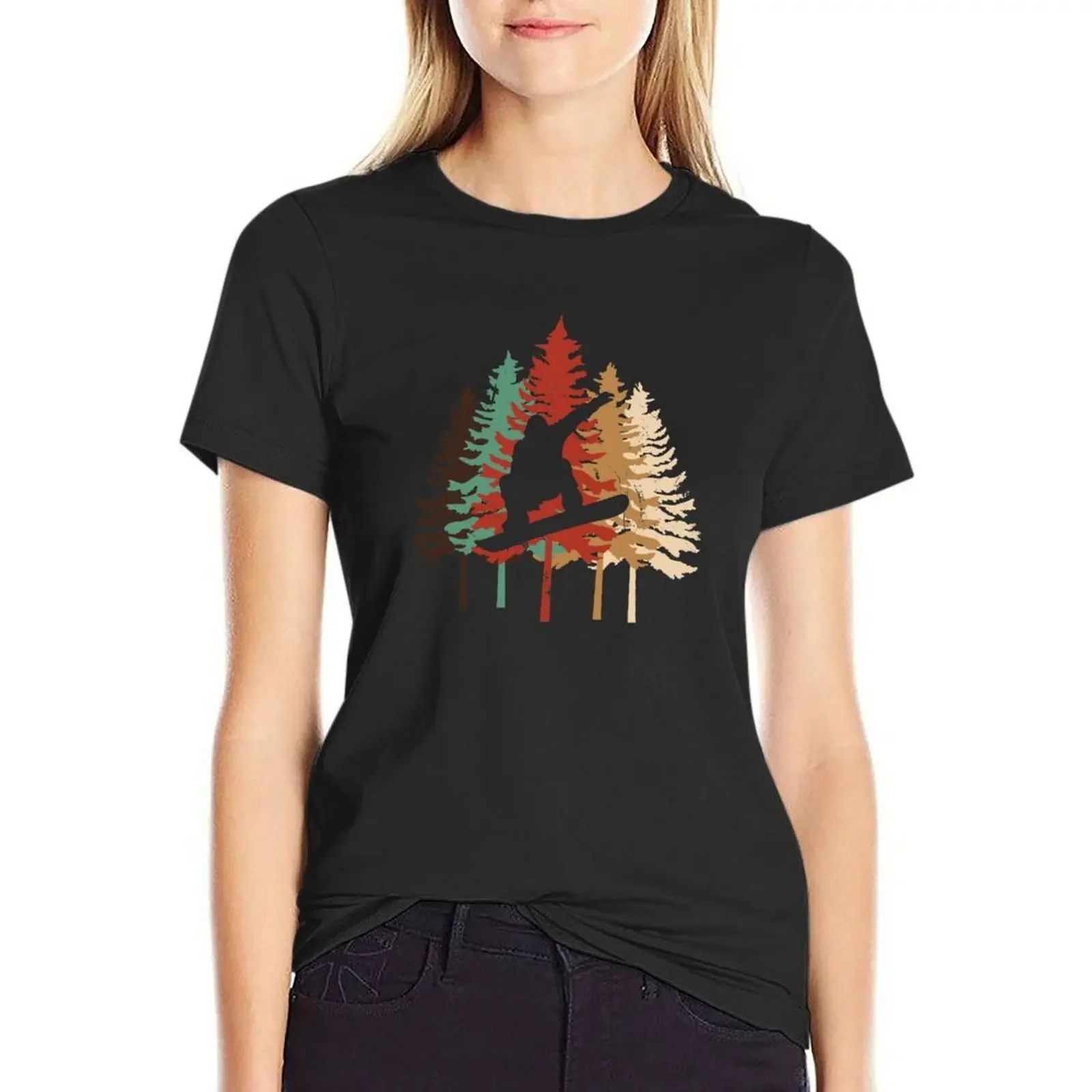 

Snowboarding gift Design Vintage Pine Tree Style print T-Shirt customs design your own hippie clothes T-shirts for Women