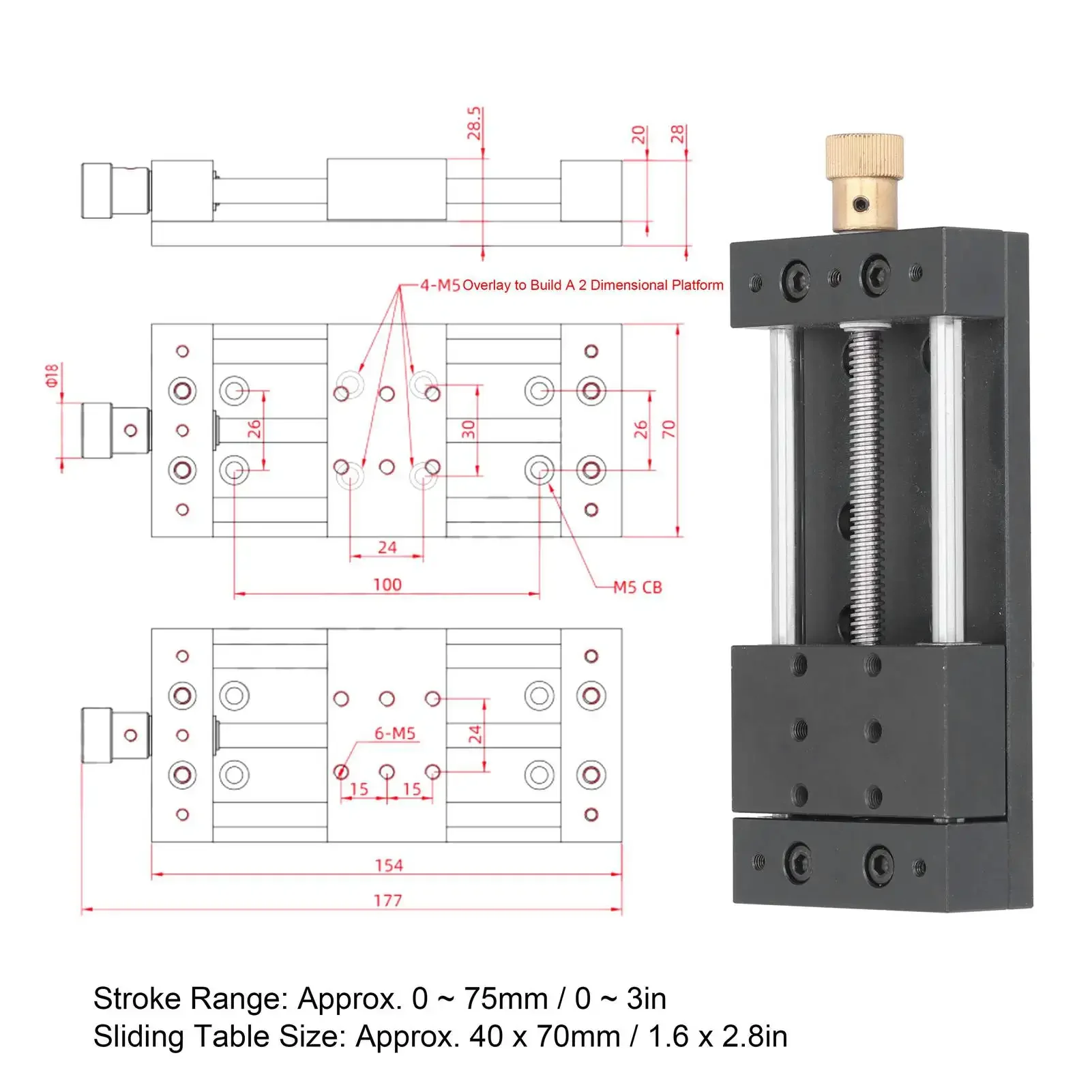 Linear Rail Stage Sliding Stage Linear Stage Linear Stage Actuator Manual Sliding Table Aluminium Alloy High Accuracy with Base