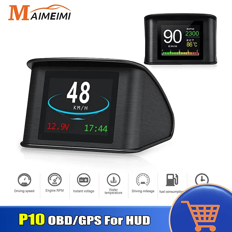 

P10 HUD Universal Speedometer OBD GPS Smart Digital Head Up Display Overspeed Alarm Engine Fault Code Car Navigator Car Safely