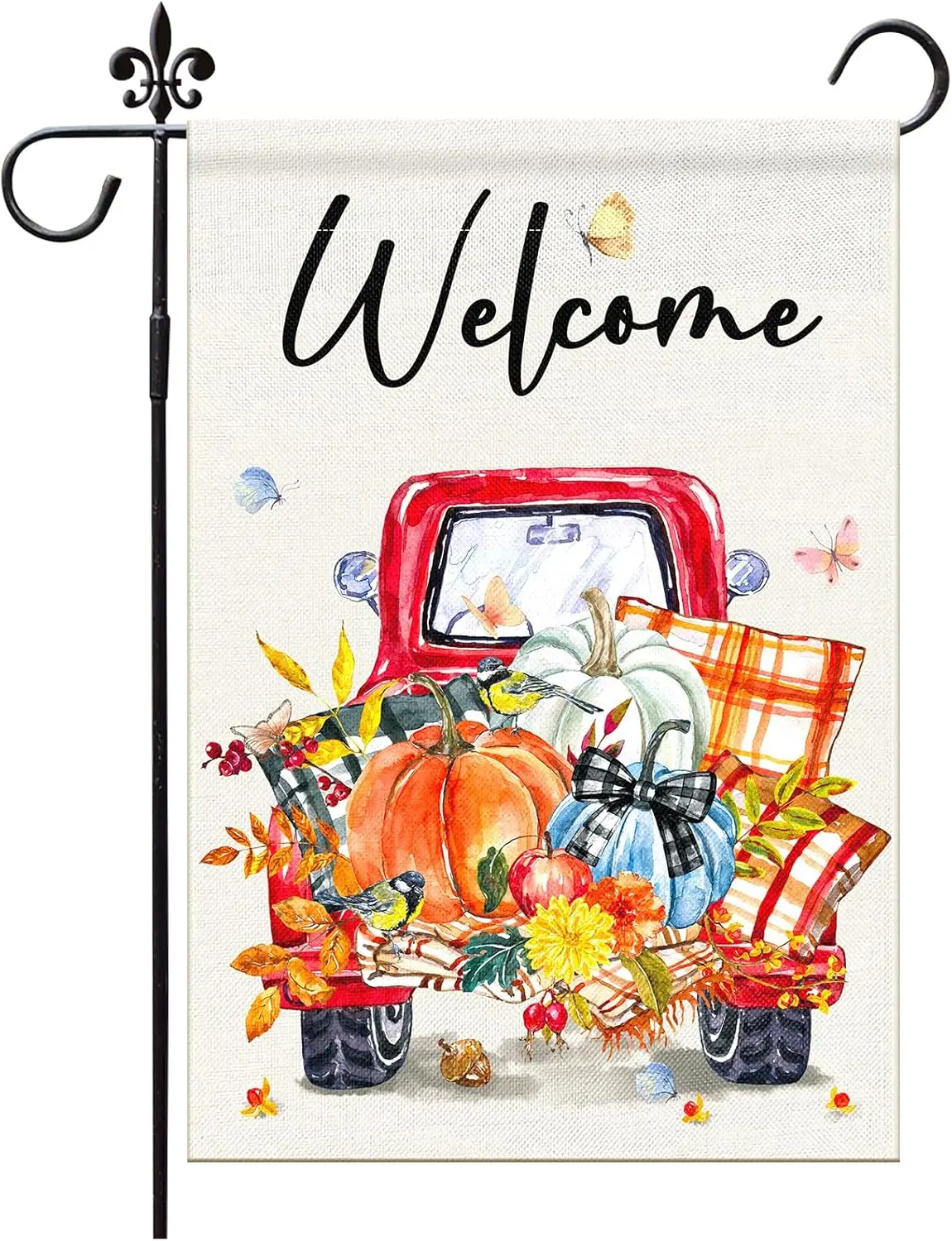 Fall Truck Welcome Garden Flags 12x18 Inch Double Sided Pumpkin Truck Thanksgiving Garden Flag Thanksgiving Autumn Harvest Y AAO