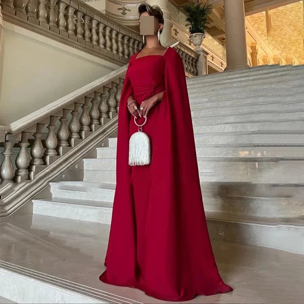 Formal Evening Dresses Burgundy Square Collar Cloak Sleeves Evening Gowns for Women Mermaid Elegant Party Dress customized