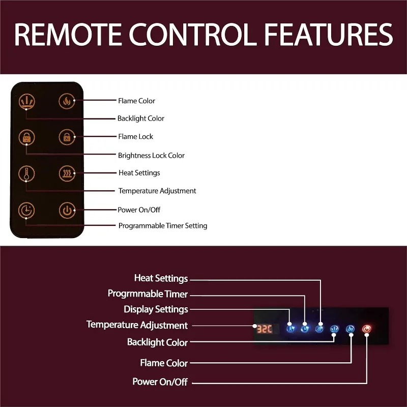 Cambridge 78 In.Electric Wall Mounted Fireplace Heater in White Multi-color Flame Driftwood Log Display,Adjustable Heat,Remote