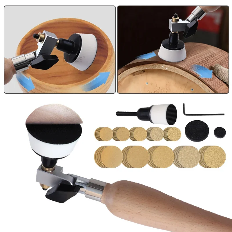 Bowl Sander with 50pcs Sandpaper Discs Bowl Sanding DIY Tool Woodworking Dual Bearing Head Handheld Sander Lathe Polishing Tools