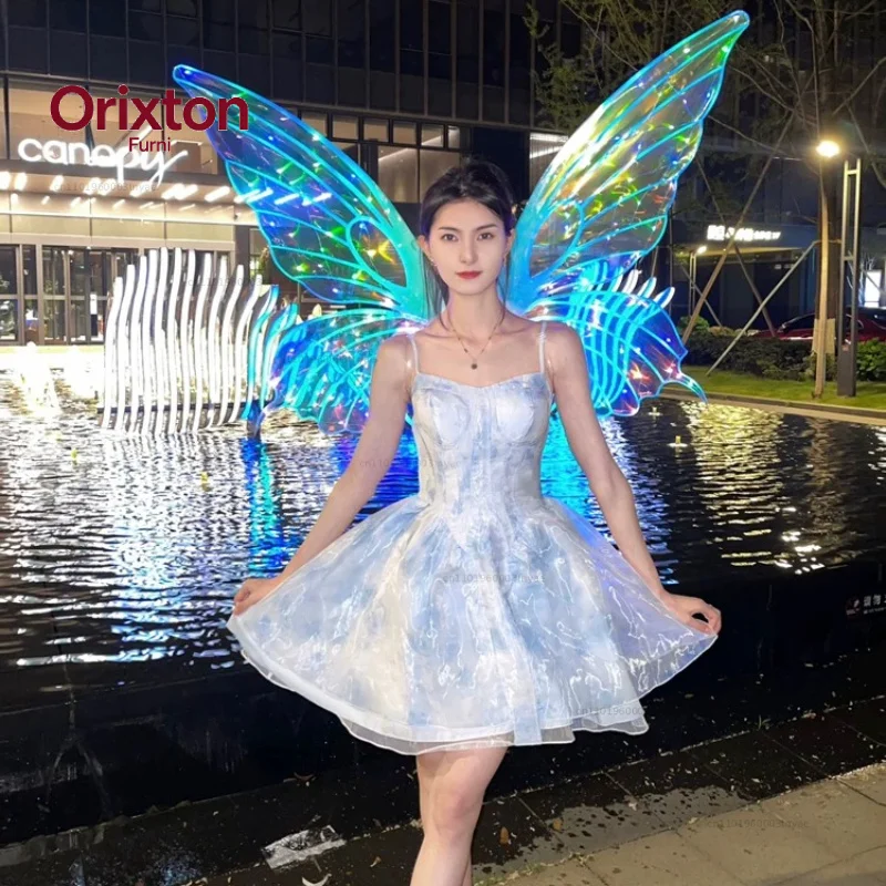 Motorized Fairy Wings LED Flapping Butterfly for Valentine's Day Stage Glowing Angel Prop for Photo Shoot Electric Cosplay