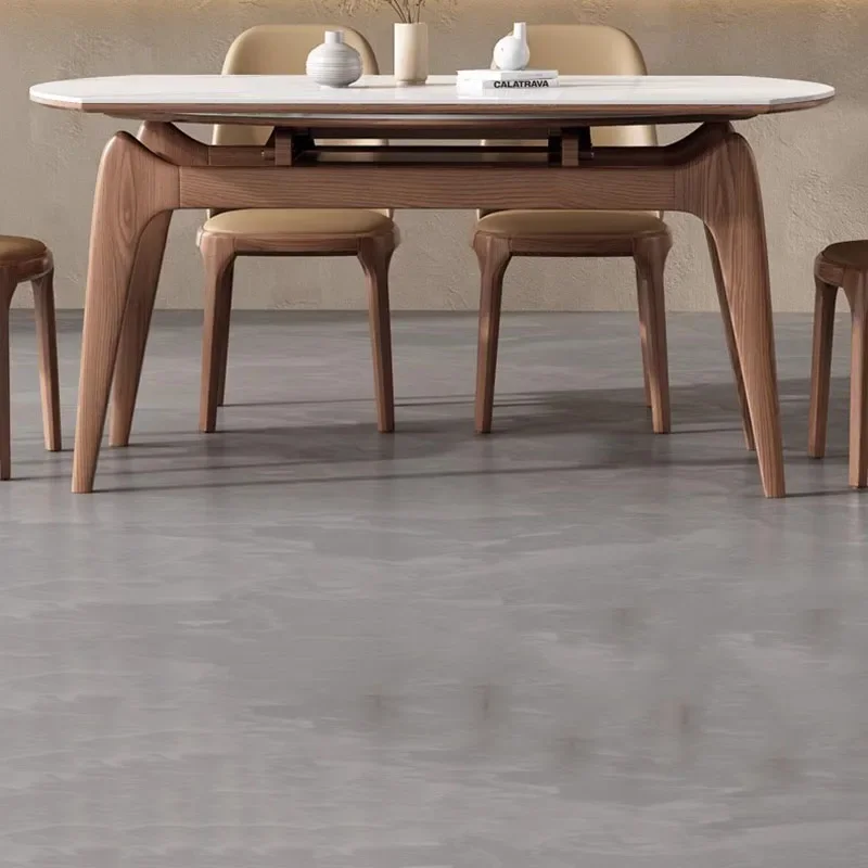 Mesa de comedor ovalada blanca, diseño de mármol nórdico, resistente al calor, minimalista, muebles de cocina
