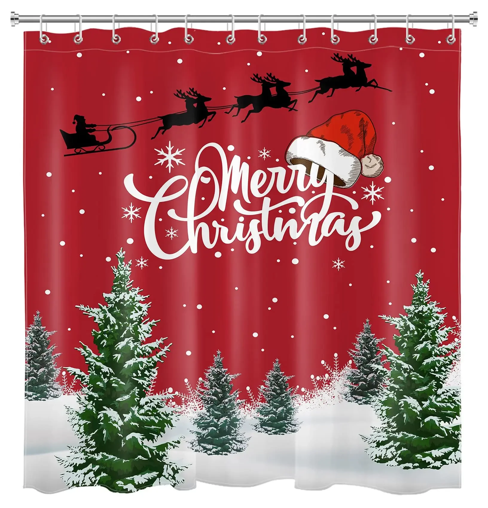 Christmas Shower Curtain Xmas Tree Shower Curtain Winter Snowflake Pattern Shower Curtain for Bathroom Decor Washable Durable