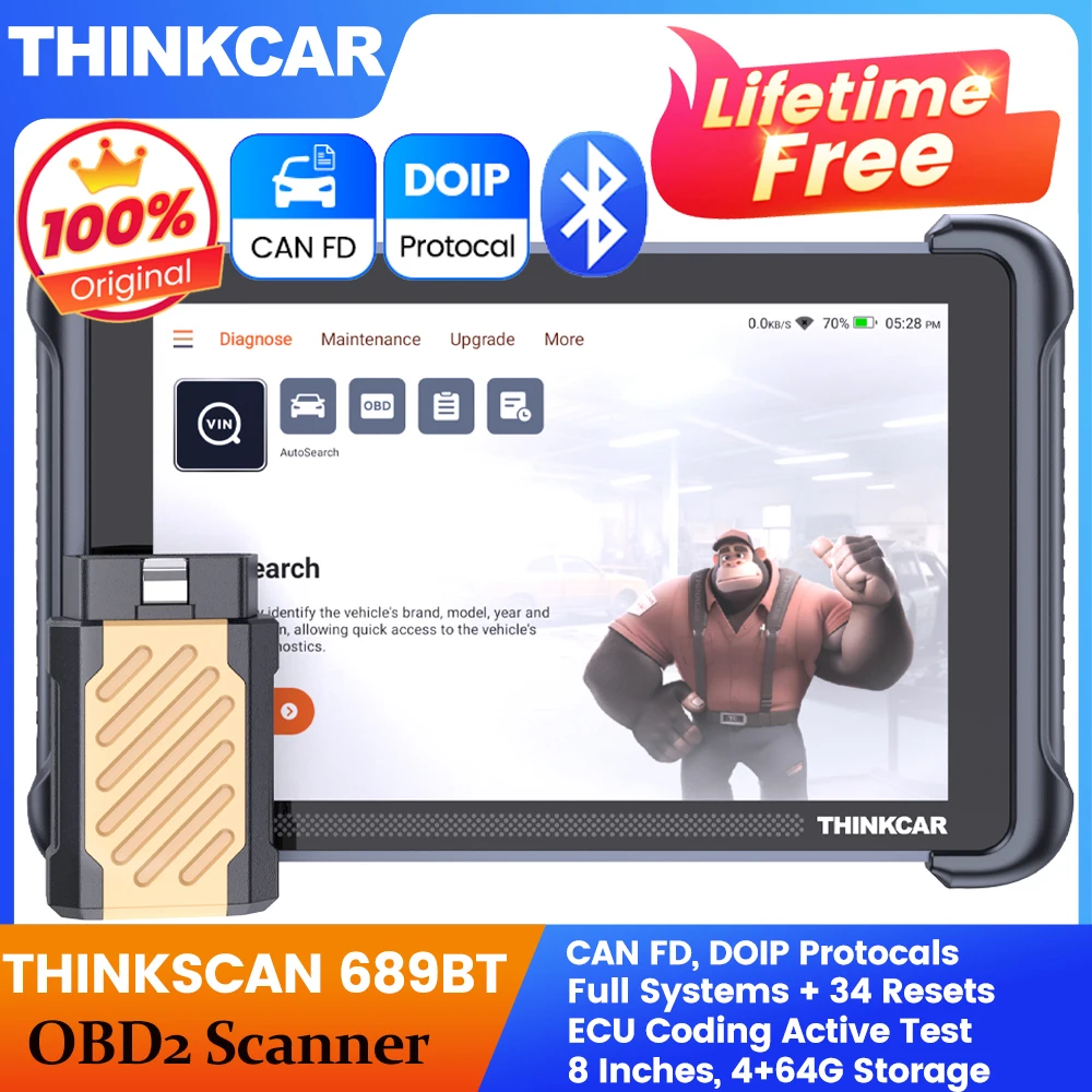 

THINKCAR Thinkscan 689BT OBD2 Diagnostic Tool Bi-directional ECU Coding CANFD DOIP 34 Reset All System Diagnosis Lifetime Free