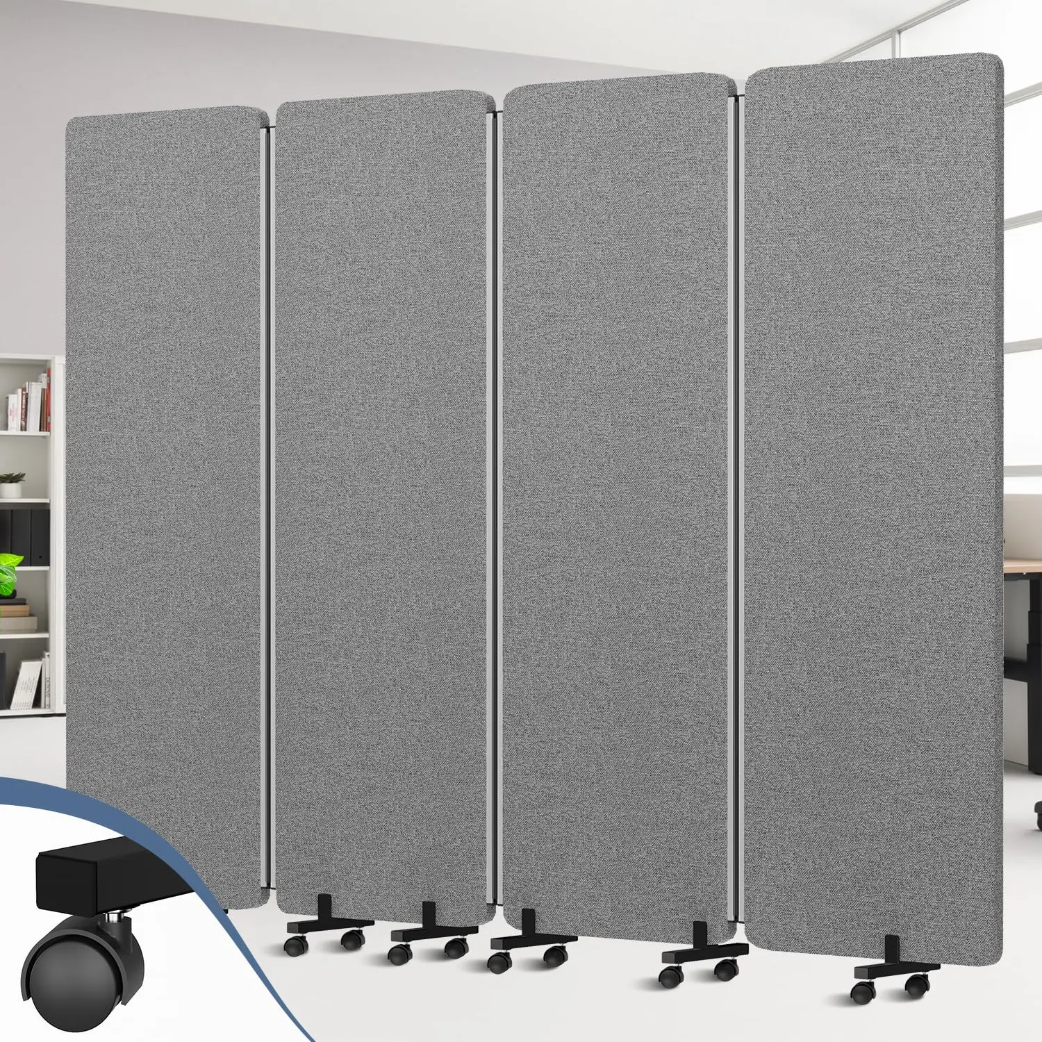 Acoustic Room Divider Privacy Panel with Wheels, 4 Panel Soundproof  Divider ( Fe) for  Partition, Folding