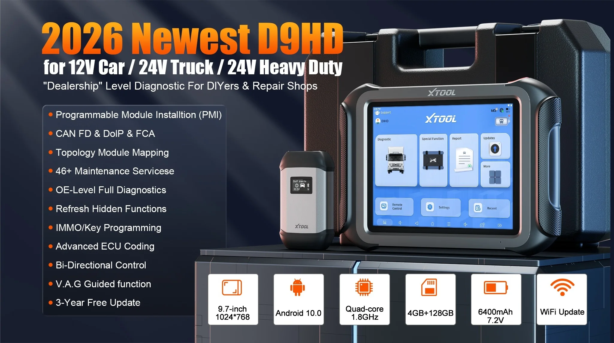 XTOOL D9HD LKW-Diagnosetool Komplettes System mit intelligentem Topologie-Schlüsselprogrammierer 46-Service für 12 V 24 V Kfz-Scanner – Detail 2