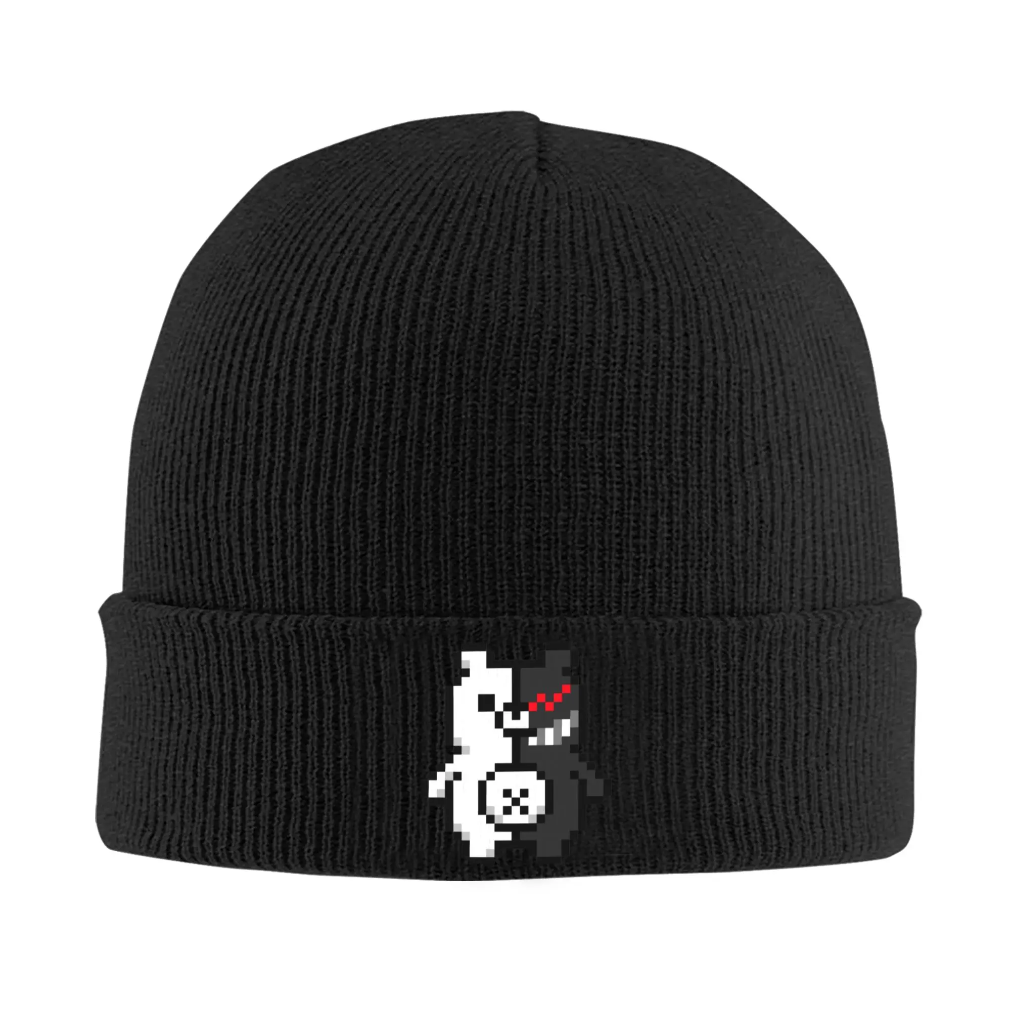 Pixel Monokuma Knitted Caps for Women Men Beanie Autumn Winter Hats Acrylic Danganronpa Anime Crochet Cap