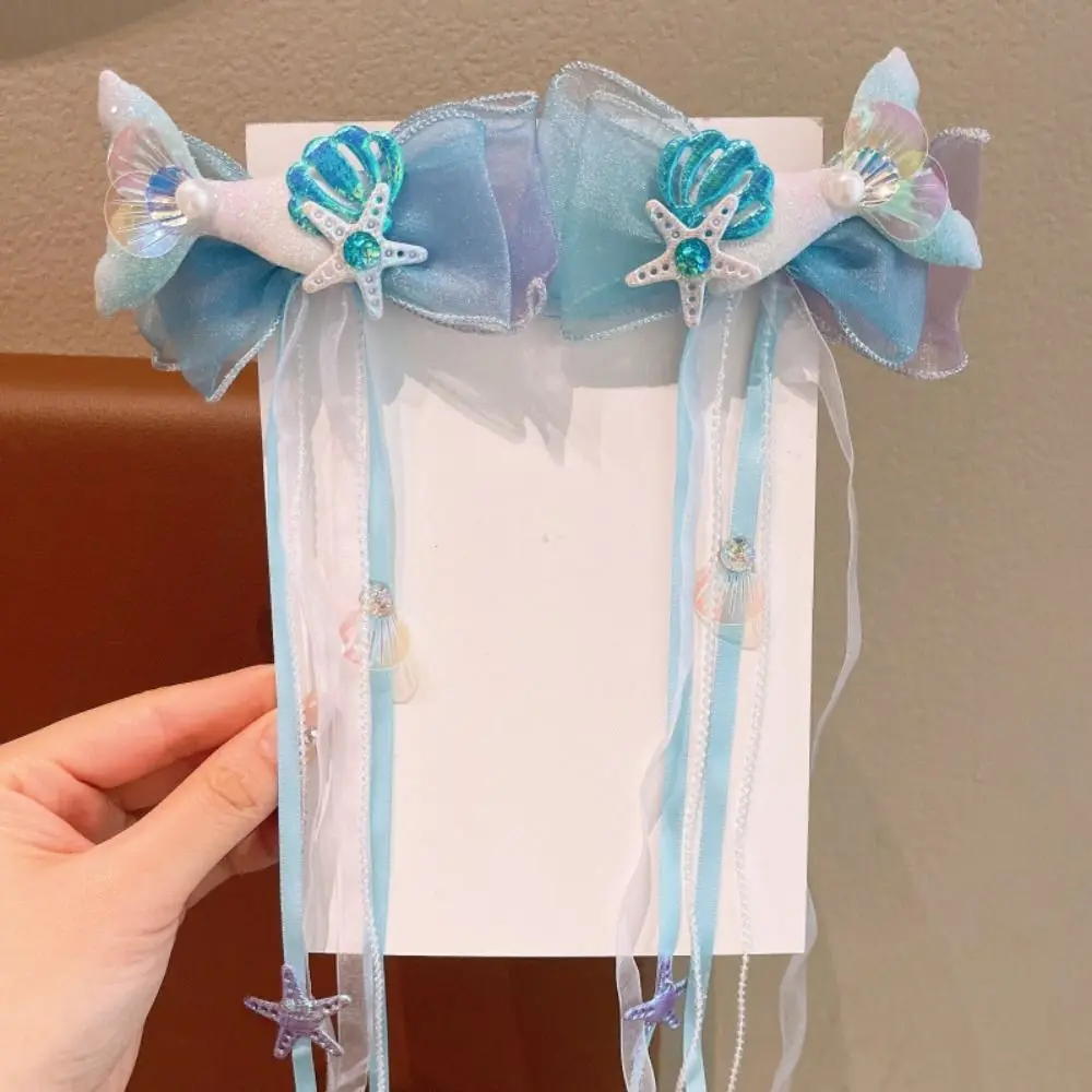 Cute Children's Ribbons Hairpin Princess Little Girl's Bow Hair Clips Sweet Mermaid Barretes for
