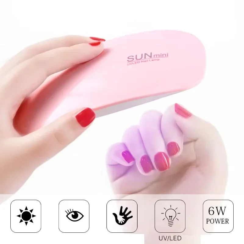 Mini lâmpada uv led para unhas, 6w, portátil, dobrável, para cura, esmalte em gel com cronometragem 120s/60s, máquina seca para manicure, secagem de arte em unhas