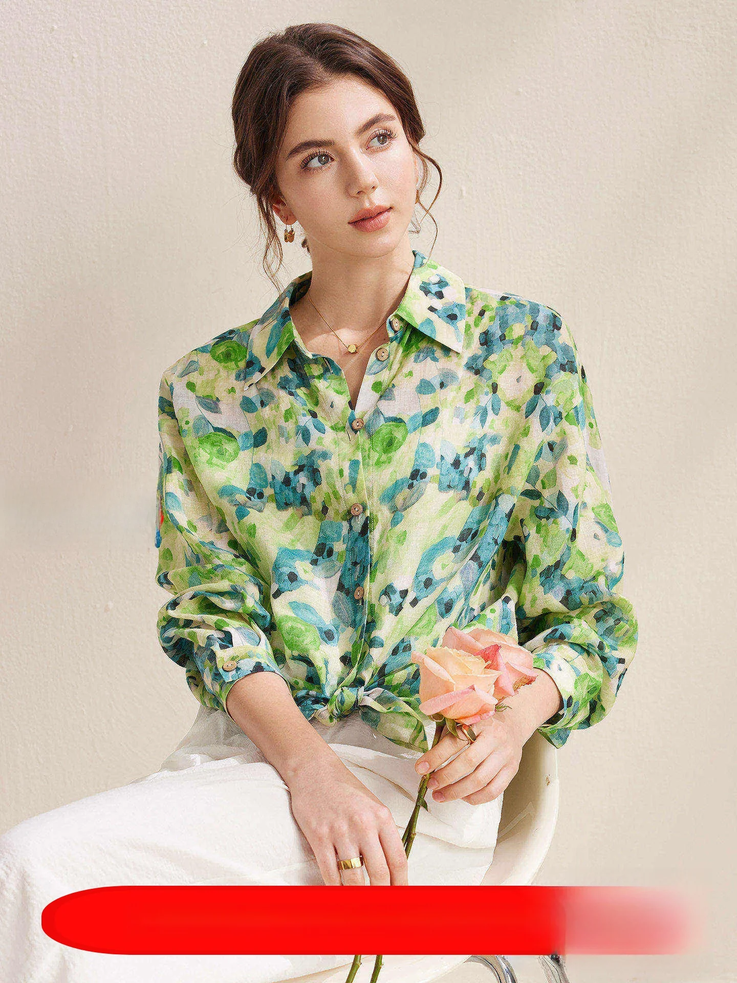 

Mao Jun 2026 Spring Summer New Style Floral Cotton Linen Long Sleeve Shirt Women Casual Collar Casual Print Moisture Wicking