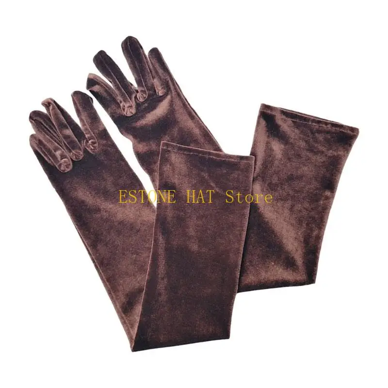 

49MF Свадебные длинные перчатки для невесты, перчатки для выпускного вечера, черные длинные перчатки Pleuche для женщин