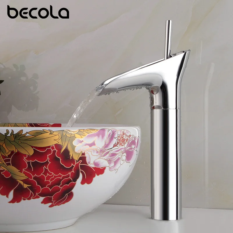 Becola Creative Design Gold/Chrome Single-Handle Waterfall Brass Basin Faucet for Hot and Cold Bathroom Sink