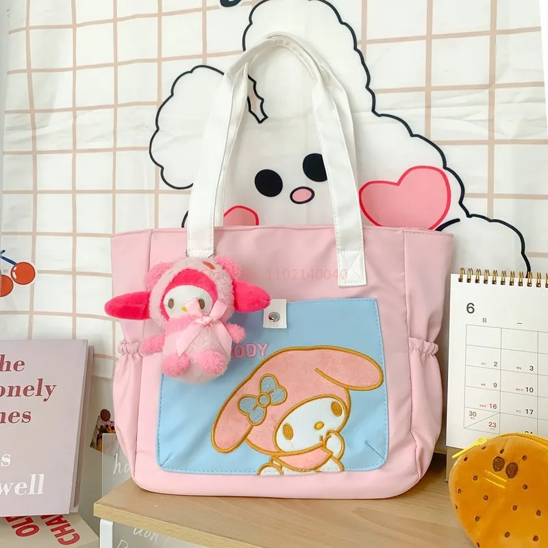 Sanrio Kuromi Casual Fashion Nylon Tote Bag Large Capacity Shoulder Bag Cute Handbag Student Versatile Shoulder Crossbody Bag