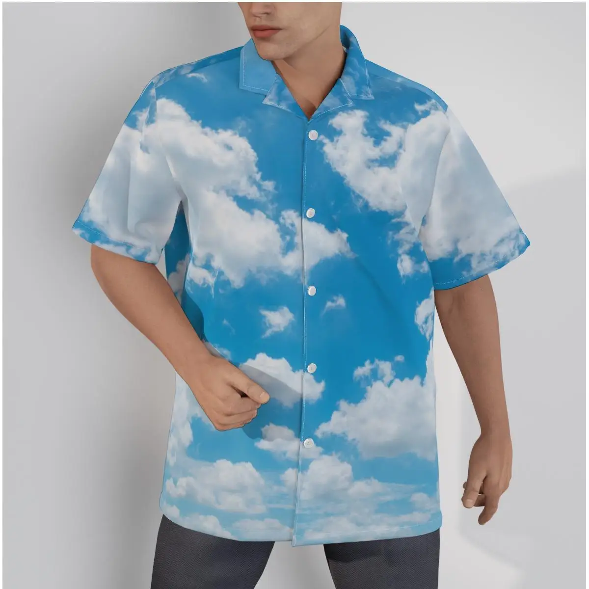 Men's Hawaiian Shirt Cool Sky Print Clouds Beach Short Sleeve Summer Casual Button Up Blue Tops 3D Shirts