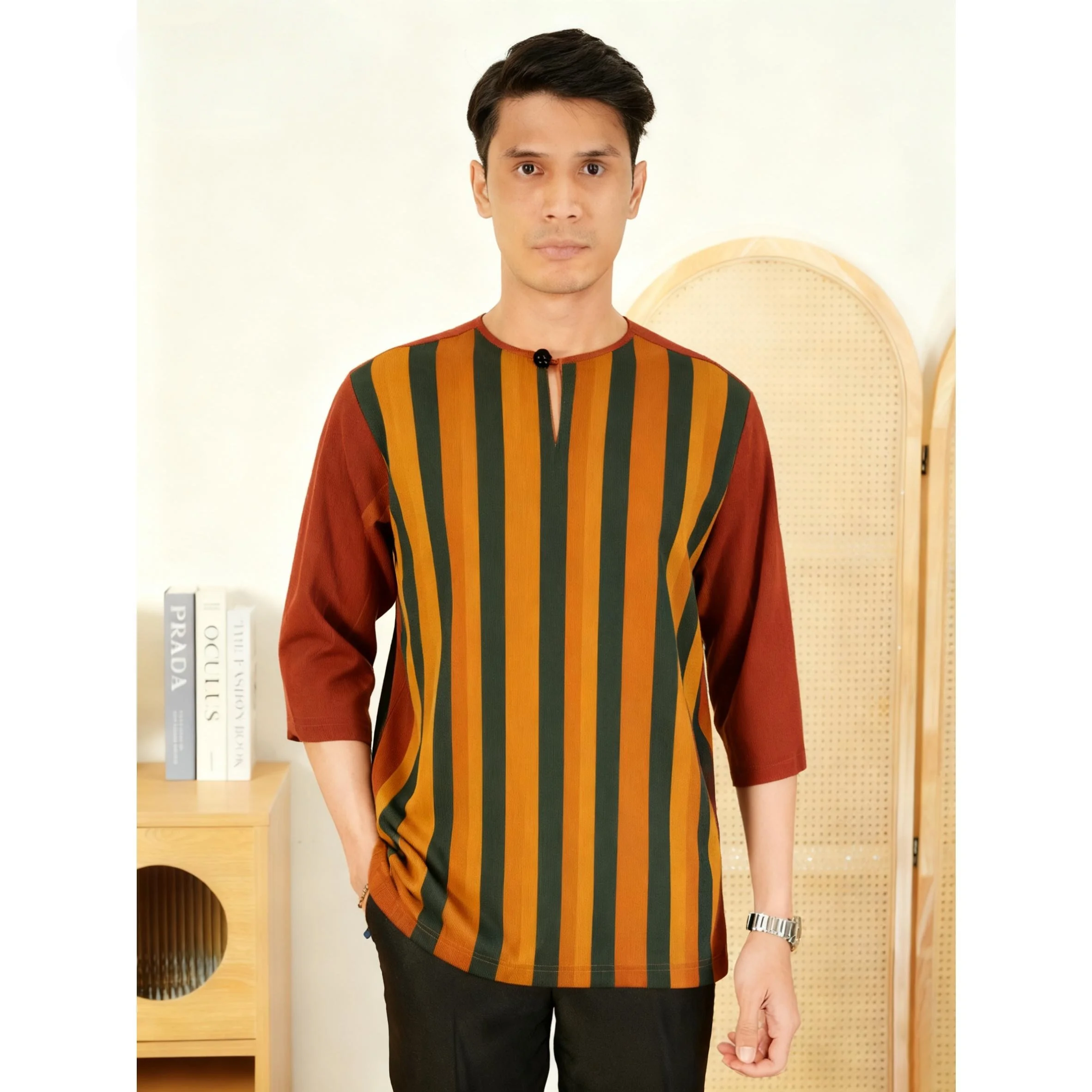 عباية رجالي ثوب عربية بأكمام قصيرة هينلي قفطان إسلامي تي شيرت عادي تي شيرت مسلم 2026 ملابس عربية أومبر #4