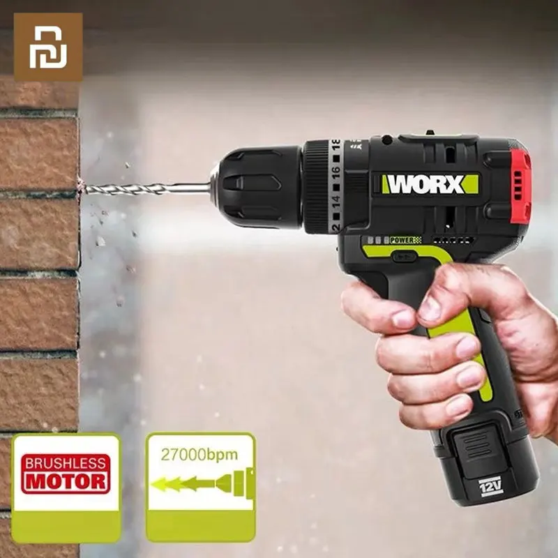 Youpin WORX Cordless Electric Drill WU130X 12V 40Nm Brushless Motor 1800RPM Capacity Indicator Hand Drill For Home Improvement