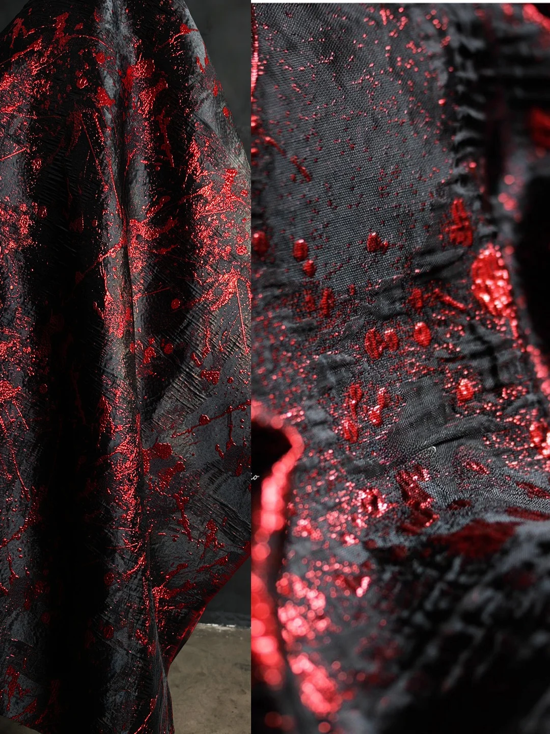 Tela Bordada con Textura 3D Roja Brillante con Diseño de Salpicaduras de Tinta Roja para Prendas Exteriores, Faldas, Pantalones y Material de Confección