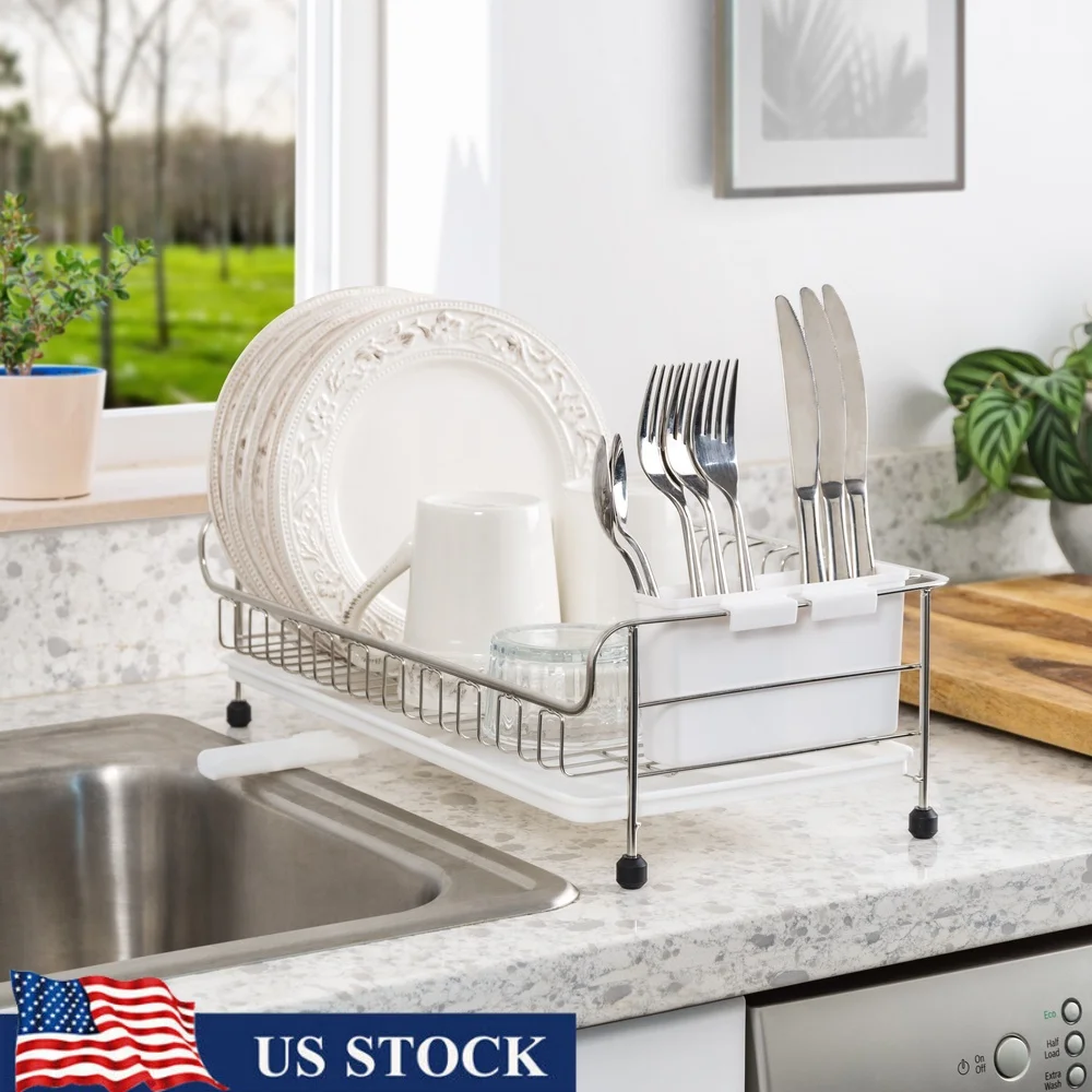 

Компактная полка для посуды из нержавеющей стали с сливным носиком на 360 градусов, устойчивая к ржавчине, легко чистящаяся, резиновые ножки, кухонная столешница