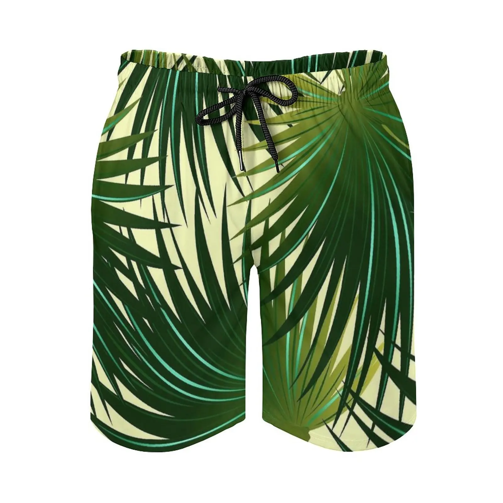 Cabbage Palm Leaf Men'S Beach Shorts With Mesh Lining Surfing Pants Swim Trunks Tropical Paradise Hawaiian Botanical Palm