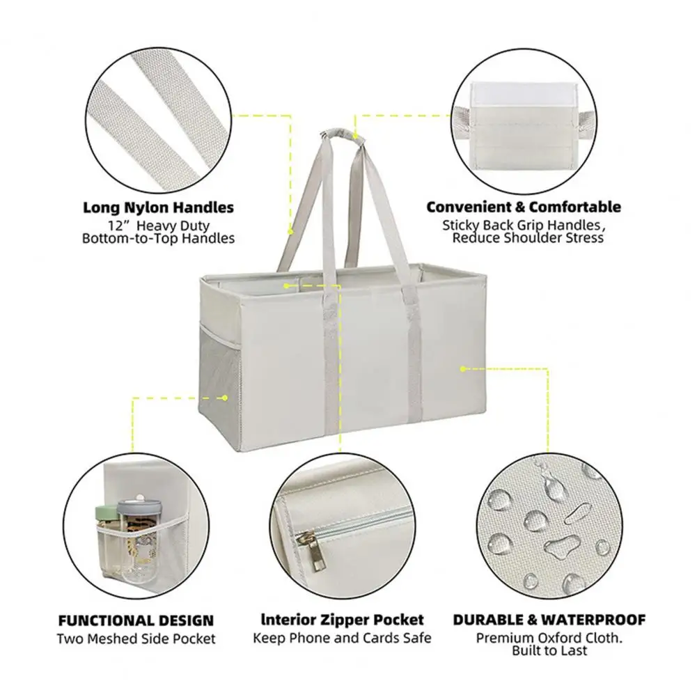 Foldable Reusable Shopping Bag Reusable Grocery Bag with Zipper Closure Capacity Foldable Shopping Tote Waterproof