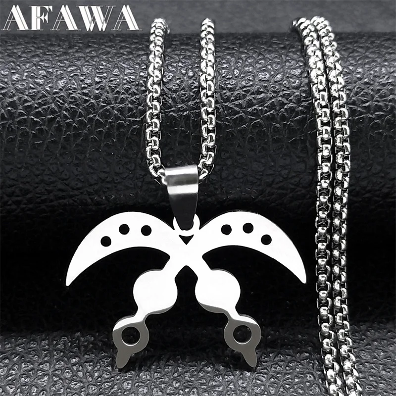 West African Wisdom AKOFENA Necklaces for Women Men Stainless Steel Silver Color Adinkra Sword of War Necklaces Jewelry N8085S02