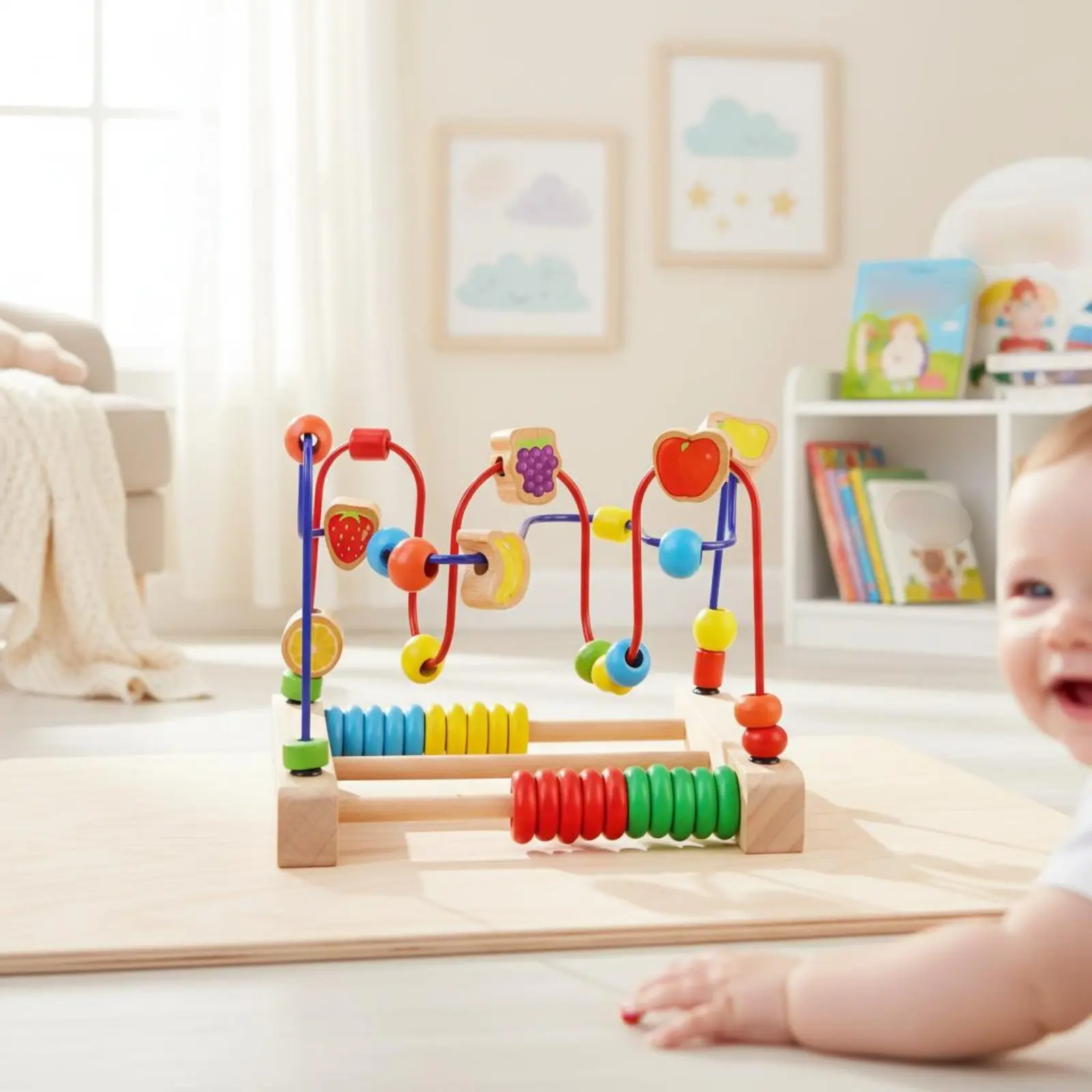 Three-Track Bead Maze Hand-Eye Coordination Wooden Bead Maze Wooden Activity Toy Sensory Development Safe Wood for Toddlers
