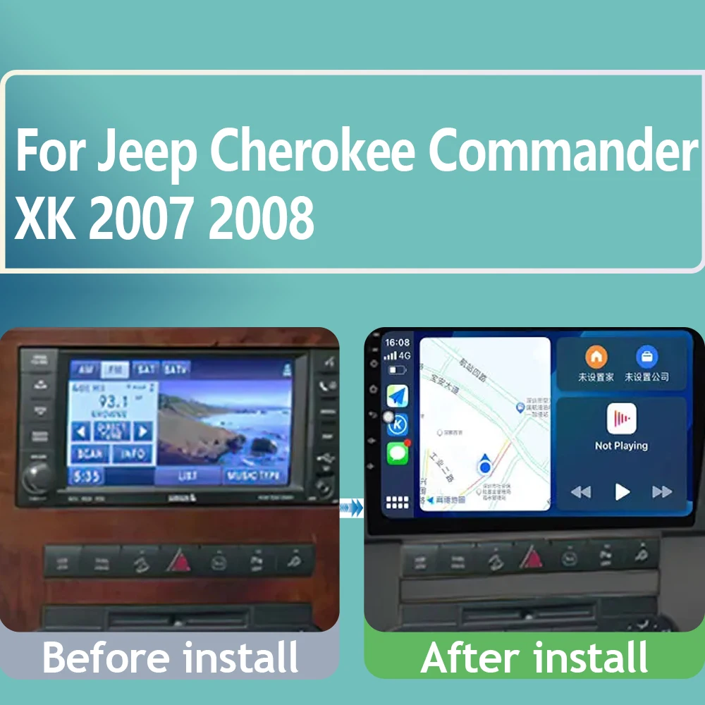 For Jeep Cherokee Commander XK 2007 2008 Android Auto Video Player Car Radio 4G Navigation Multimedia Stereo Carplay No 2din DVD