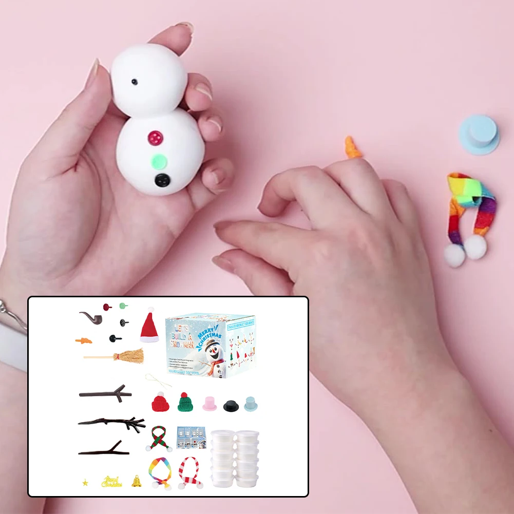 Dekorasi Natal Kit Pembuatan Boneka Salju dari Tanah Liat DIY Kerajinan Tangan Boneka Salju dari Tanah Liat Mainan Pesta Anak-anak Hadiah Natal Ideal