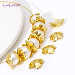 Fashion Metal Large Flower Bead Caps 18K Gold Plated Brass Five-Petal Stamen Bead Caps For Jewelry Making DIY Beading Findings