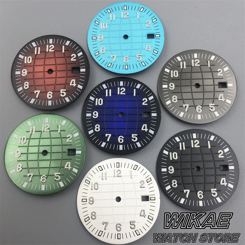 33mm Sterile Earth Pattern Watch Dial Black White Blue Green Gray Brown Dial With Green Luminous Fit For NH35A Movement Watches