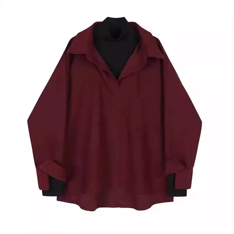 

Autumn Winter Large Size 300 Pou Hong Kong Sle Retro Corduroy Patchwork Fake Two-Piece irt Men Women New Couple Top Tr...