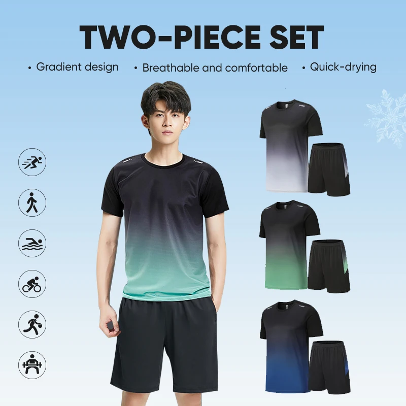 

Summer Fitness Set Men Quick-Drying Ice Silk Short-Sleeved T-Shirt Set Men's Fitness and Sports Set Training Room Shorts Suits