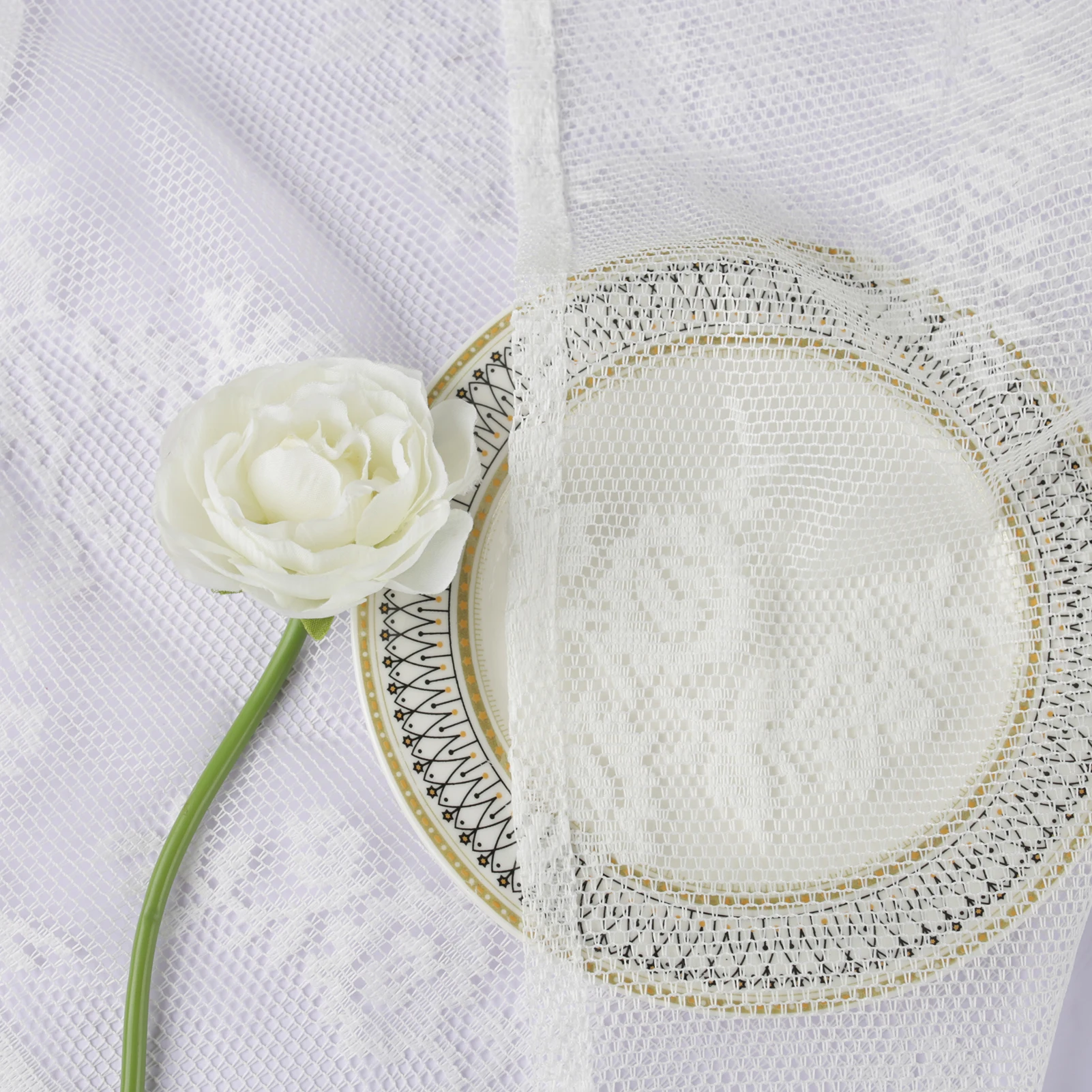 2 Stück Vintage-Blumenstickerei, Spitze, transparenter Vorhang, weiße französische Türvorhänge für Schlafzimmer, Küche, Fenster, feine Vorhänge – Detail 6