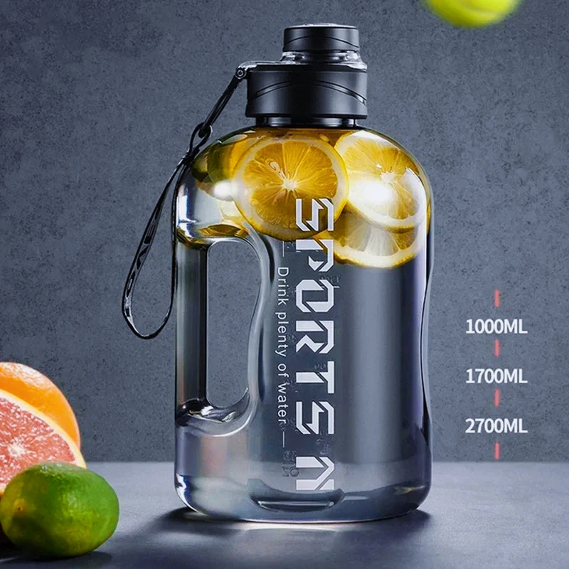 2025 Botella de agua deportiva caliente de 1,7 l/2,7 l, botella de agua portátil de gran capacidad para fitness y acampada, botella de agua para hombres