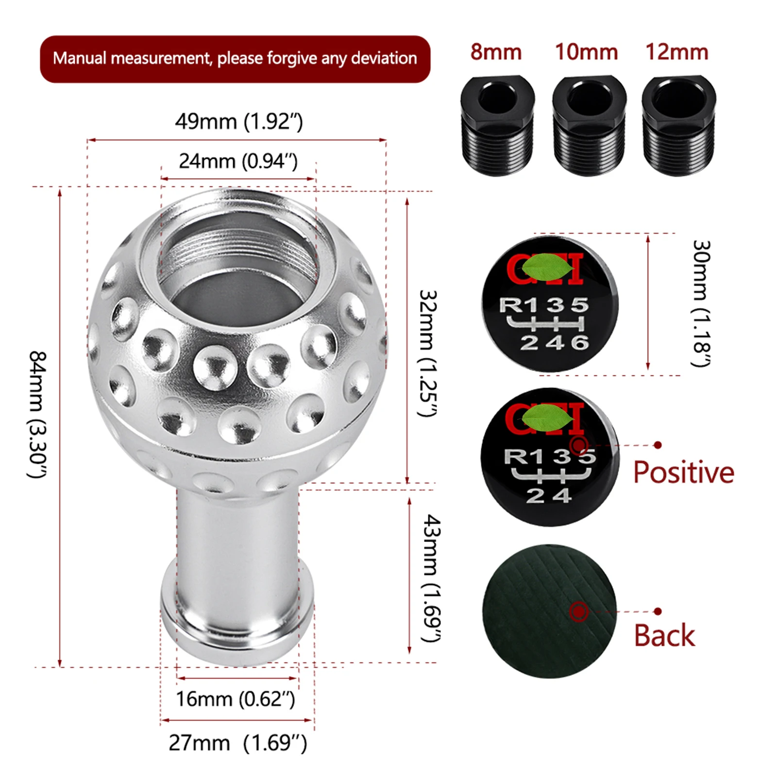 CNSPEED 5 Speed Car Gear Shift Shifter Knob 6 Speed Manual Trans Stick Head Knob Aluminum With 3 Adapter