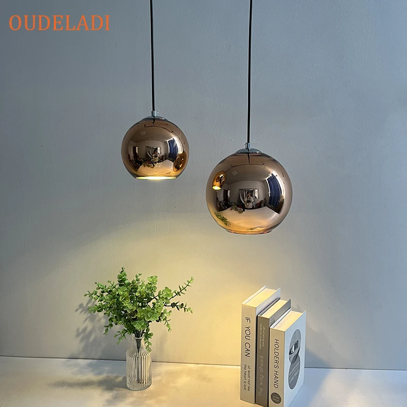 

Vintage Loft pendant lights Plated Copper Gold and Silver Glass Ball Hanging Lamp for Restaurant Living Room Bedroom Decor Light