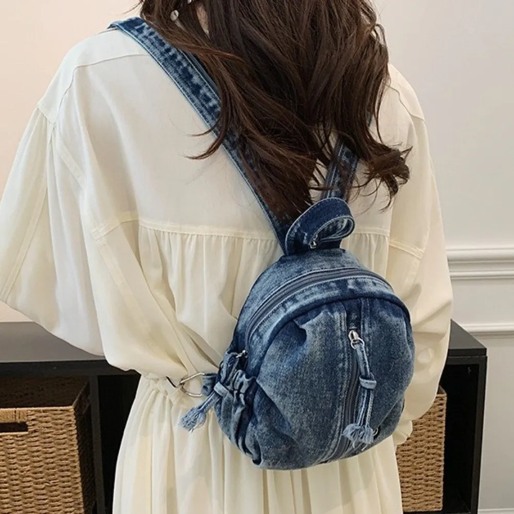 

New Soft Denim Denim Backpack Lightweight Vintage Washed Crossbody Bag Multi Purpose Versatile Travel Mini Purse Spring Summer