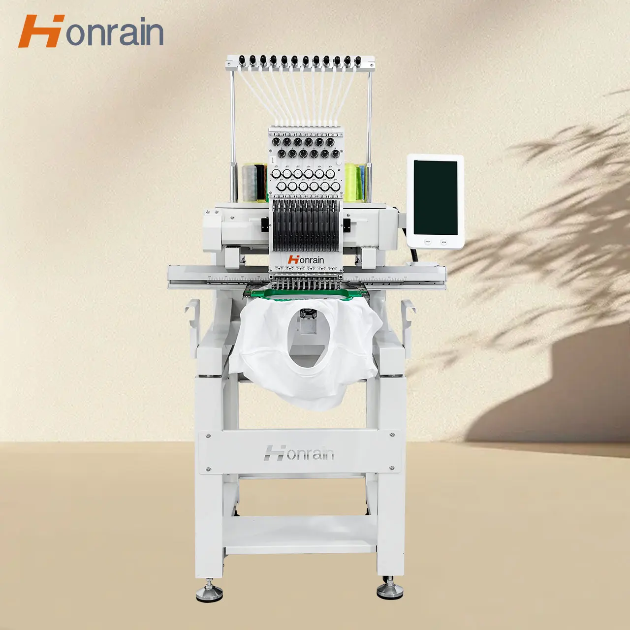 HONRAIN 15 Needle Single Head Embroidery Machine Cap Flat Cloth High Speed 1200RPM