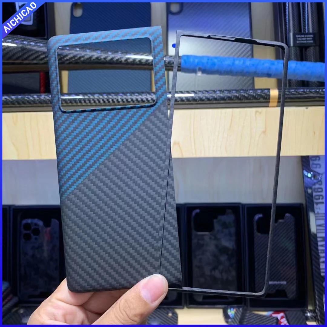 Real Carbon Fiber Phone Case for Vivo X Fold Plus, Aramid Fiber, Ultra-Thin, Drop-proof, Protective Shell