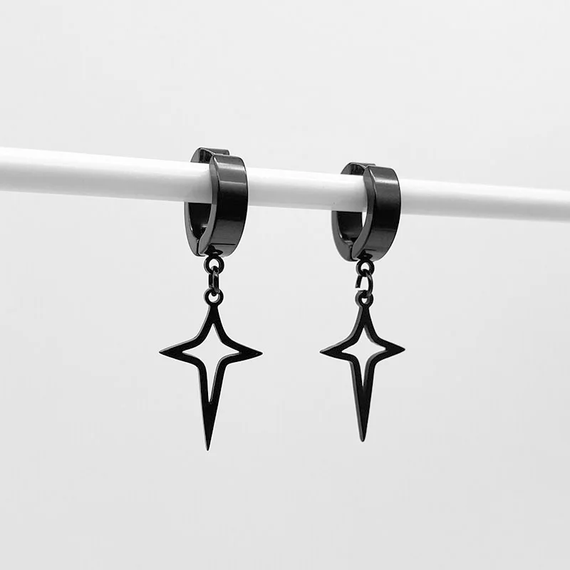 1 زوج جديد كليب على هوب أقراط للرجال النساء الفولاذ المقاوم للصدأ وهمية لا ثقب القرط قرط كبس الفضة الأسود الألوان Huggie هوب