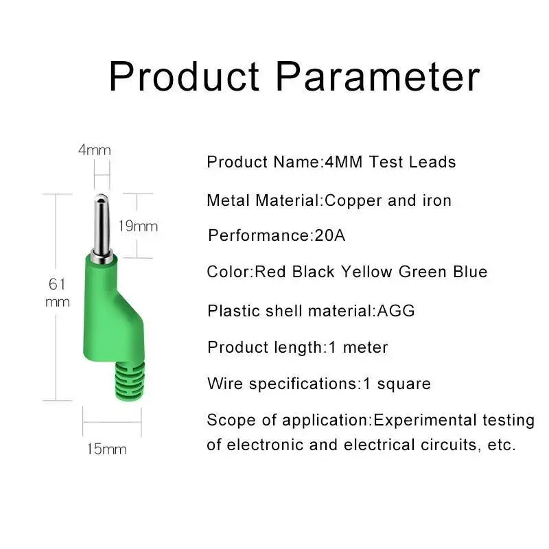 قابس موز برأسين 4 مللي متر ، 1 متر ، 2.5 مم ، 20 أمبير ، سلك اختبار الطاقة ، هلام السيليكا #2