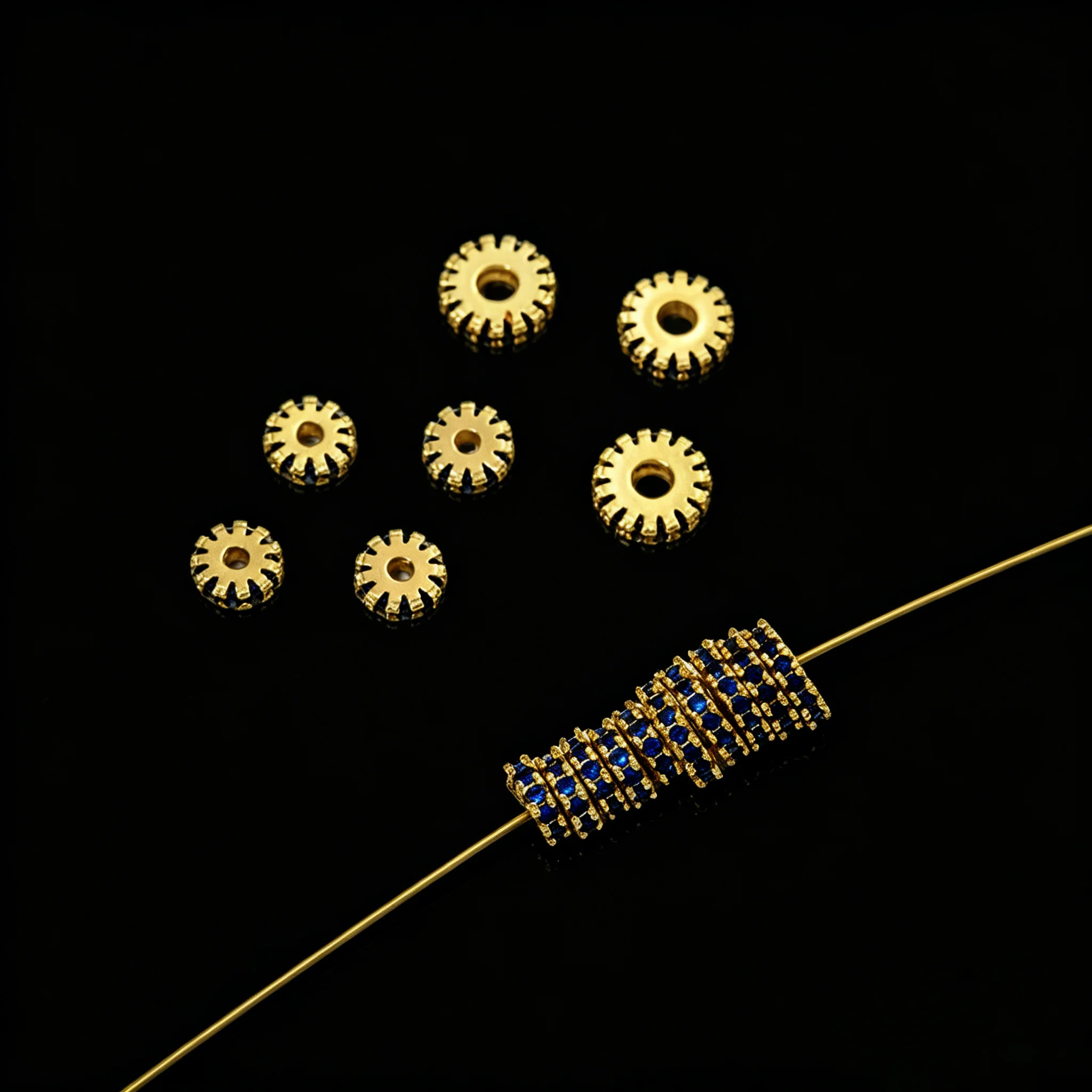 2 Stück/Set 18K vergoldete flache runde Abstandshalter-Metallperlen für DIY Armbänder, Halsketten, Schmuckherstellung, Zubehör, Bastelbedarf – Detail 3