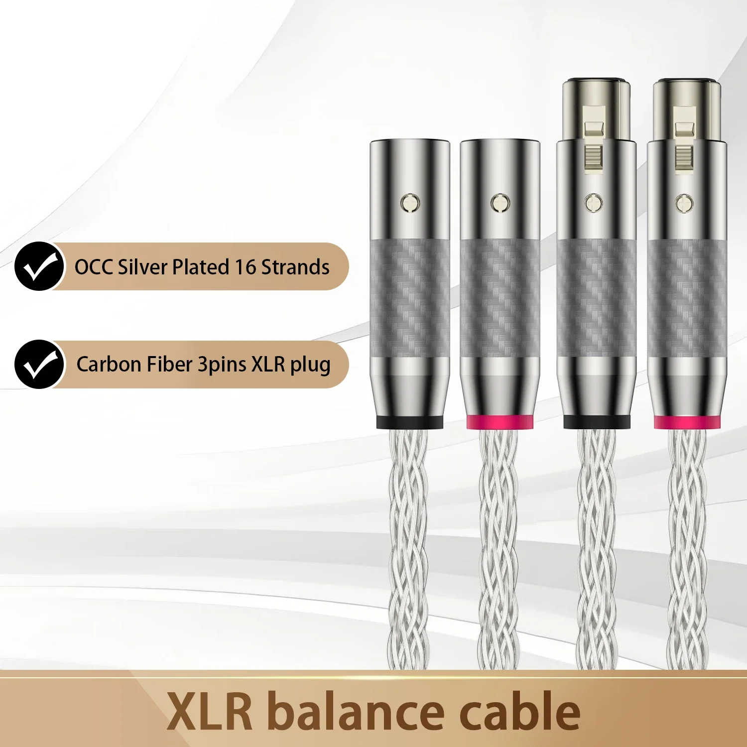 Pair High Quality 8AG Silver Plated OCC 16 Strands HiFi XLR Audio Cable With Carbon Fiber 3pins XLR Balanced cable,xlr connector